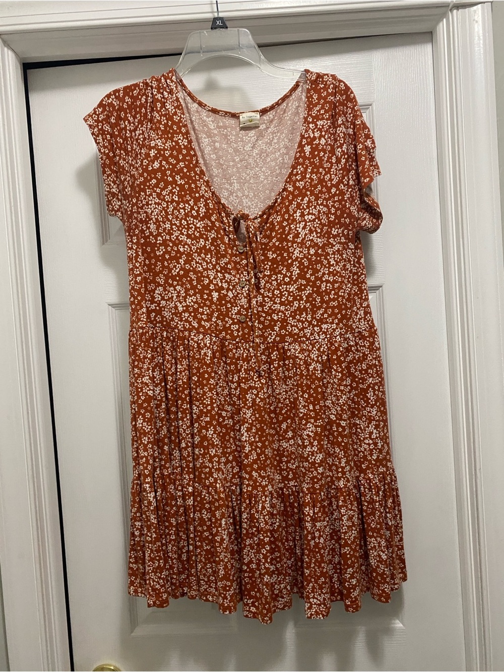 By Together Rust Floral Tie-Front Short Sleeve Dress